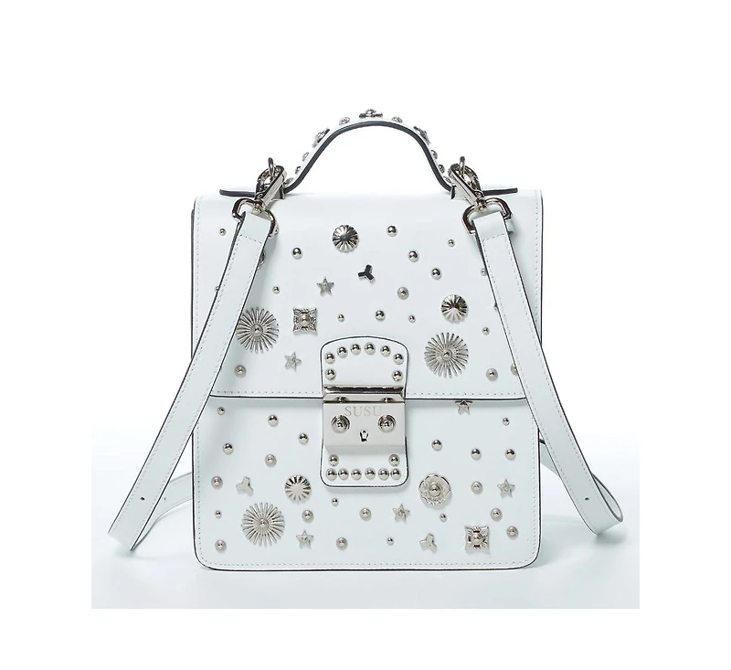 Susu Convertible Leather Backpack Purse White Crossbody Bag with Embellishments and Top Handble Women's Handbag