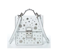 Susu Convertible Leather Backpack Purse White Crossbody Bag with Embellishments and Top Handble Women's Handbag