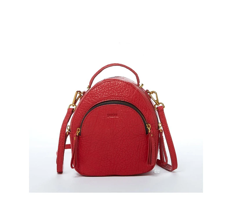 Susu Small Red Leather Backpack Purse for Women Convertible Crossbody Bag Women's Handbag