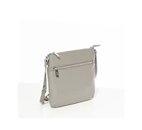 Susu Gray Leather Messenger Bag Women s Slim Crossbody Purse with Zipper Closure and Front Pocket