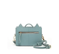 Susu Leather Cat Purse Crossbody Bag Mineral Blue Handbag for Women with Top Handle and Adjustable Strap