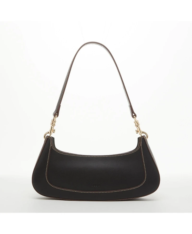 Susu Leather Baguette Bag Small 90s Shoulder Bag Black East West Handbag Y2K Underarm Minimalist Small Purse for Everyday & Evening