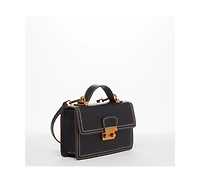 Susu Black Purse Leather Small Crossbody Bag Cute Women's Handbag with Top Handle and Adjustable Strap