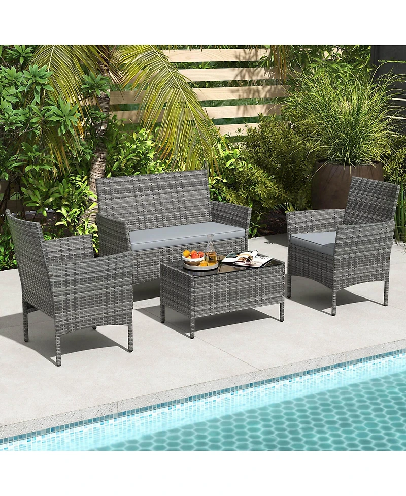 Pcs Patio Furniture Set with Washable Cushions and Tempered Glass Coffee Table