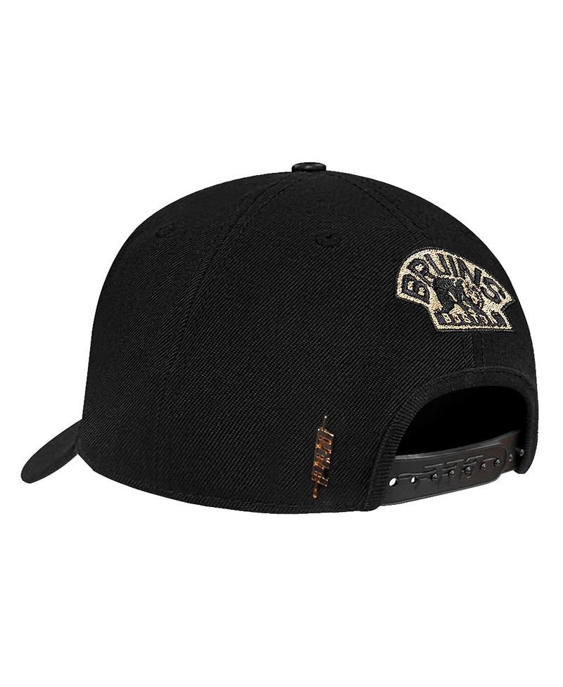 Pro Standard Men's Black Boston Bruins Metallic Logo Pinch Front Adjustable Hat