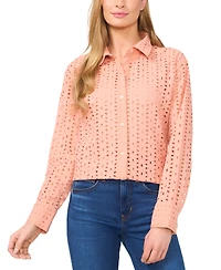 CeCe Women's Collared Button-Front Eyelet Blouse