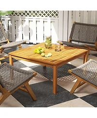 Gymax Outdoor Coffee Table w/ Slatted Tabletop Small Outside Table Square Patio Table