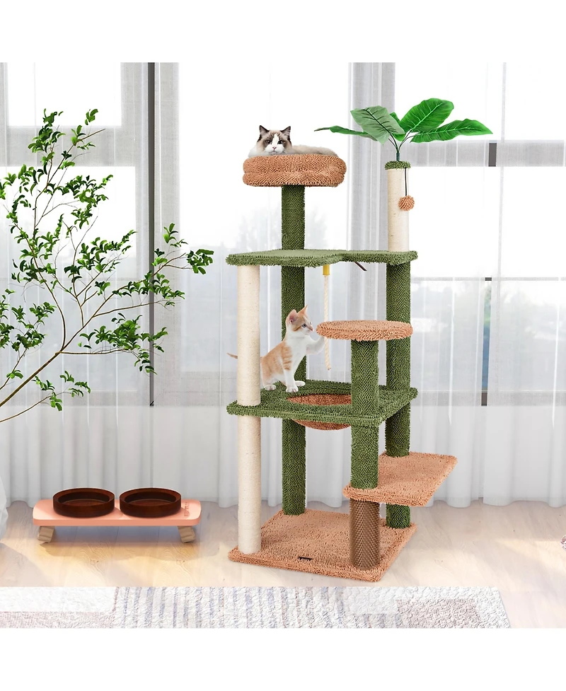 Gymax 60'' Cat Tree for Indoor Cats Cute Cat Tower w/ Sisal Scratching Posts & Rope