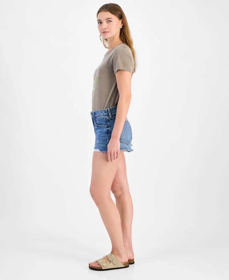 Lucky Brand Women's High Rise Frayed-Hem Denim Mom Shorts