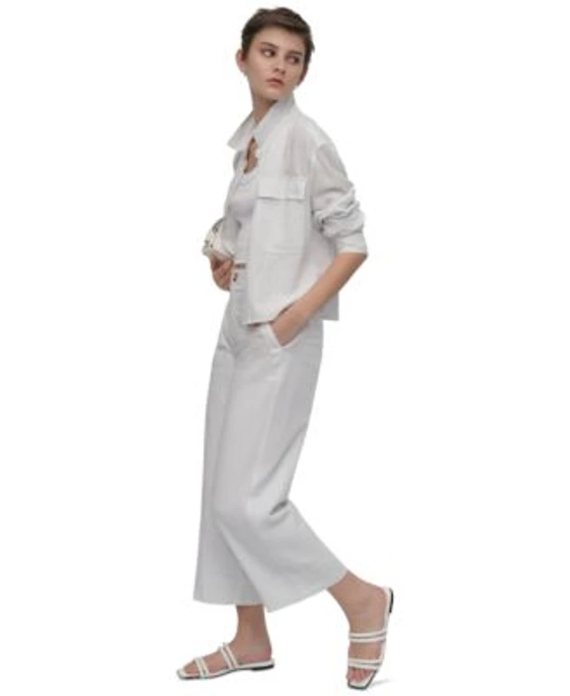 Dkny Jeans Womens Linen Blend Cropped Long Sleeve Shirt Cropped Wide Legpants