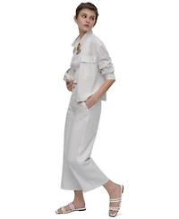 Dkny Jeans Womens Linen Blend Cropped Long Sleeve Shirt Cropped Wide Legpants