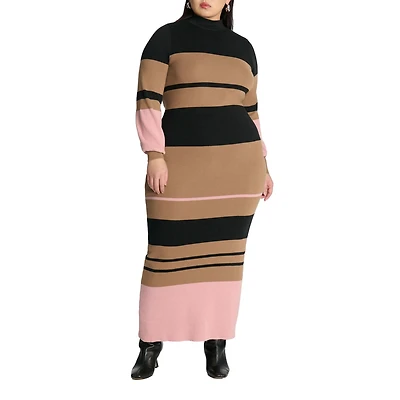 Eloquii Women's Striped Mock Neck Sweater Dress