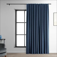 Half Price Drapes Dark Blue Extra Wide Performance Linen Hotel Blackout Curtain
