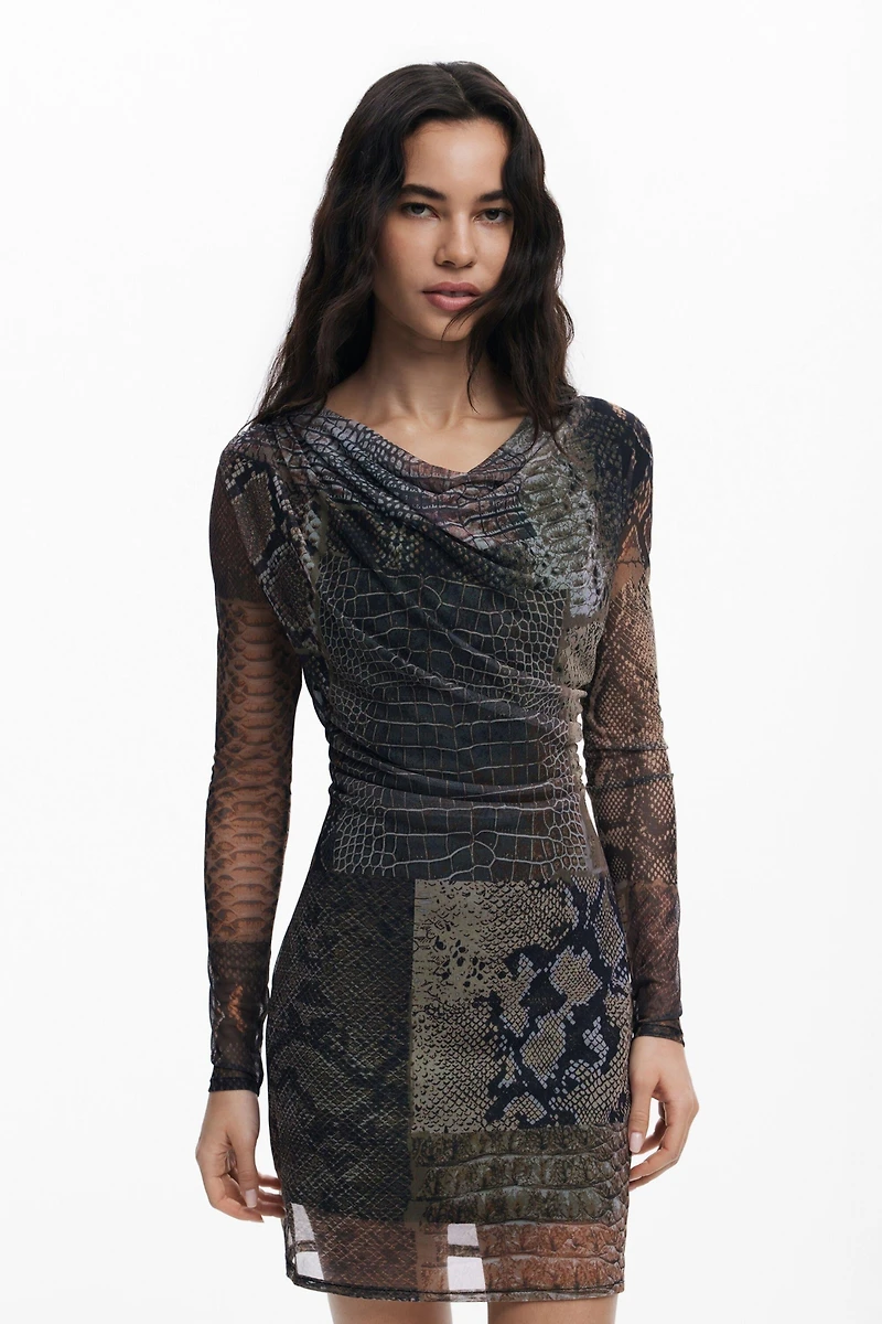 Desigual Women's Asymmetric neckline animal print dress