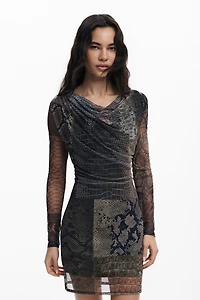 Desigual Women's Asymmetric neckline animal print dress