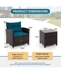3 Pieces Rattan Patio Furniture Set with Washable Cushion