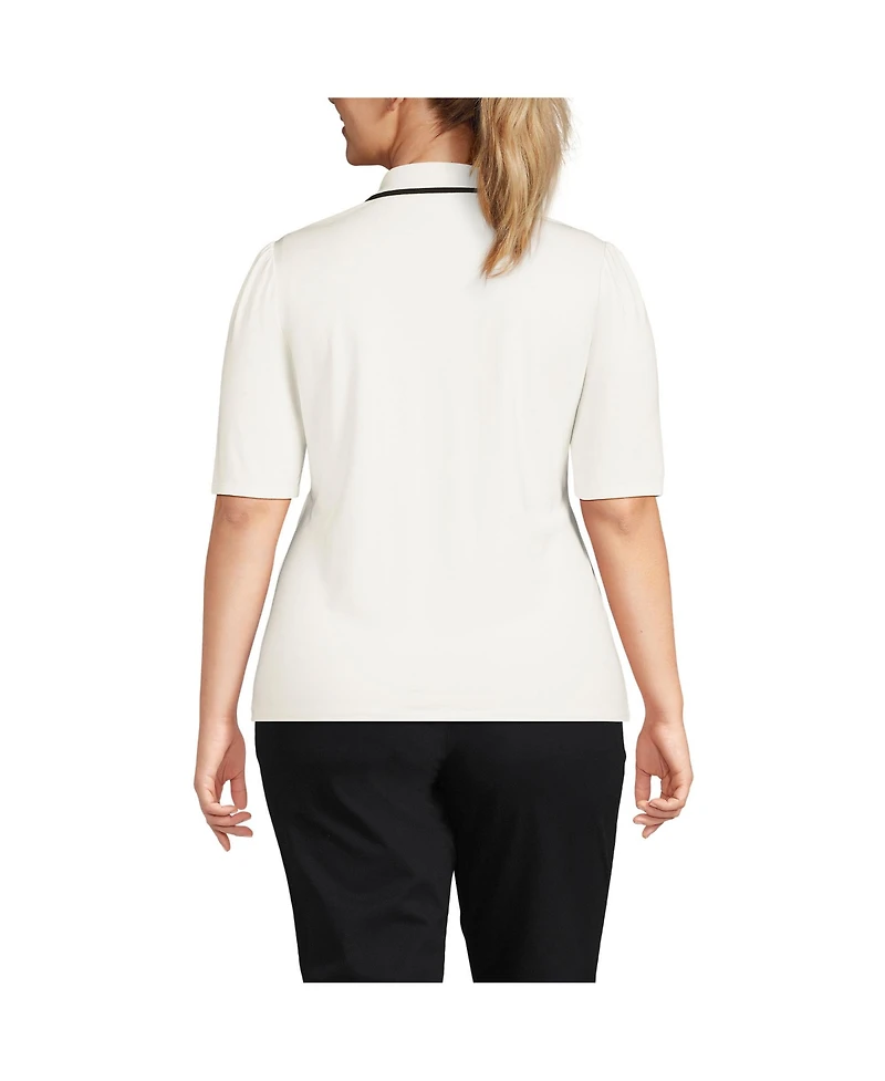 Lands' End Plus Elbow Sleeve Lightweight Jersey Embellished Polo