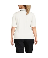 Lands' End Plus Elbow Sleeve Lightweight Jersey Embellished Polo