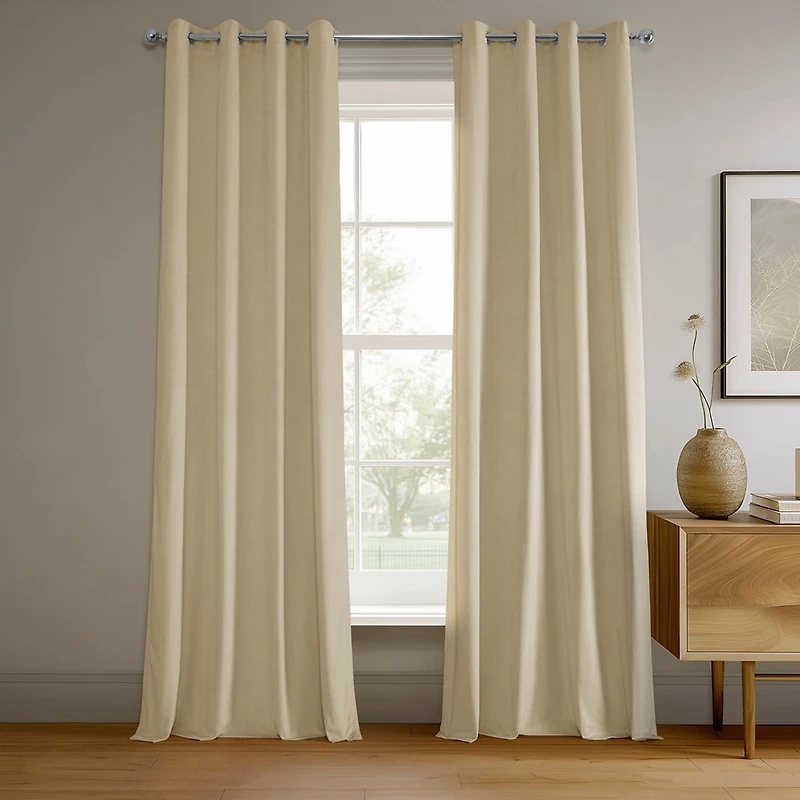 Half Price Drapes Neutral Ground Grommet Signature Velvet Blackout Curtain