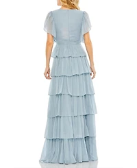Mac Duggal Women's Flutter Sleeve Ruffle Tiered Gown
