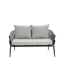 LuxenHome Outdoor Aluminum with Pe Rope Loveseat Sofa with Cushions and Coffee Table Set