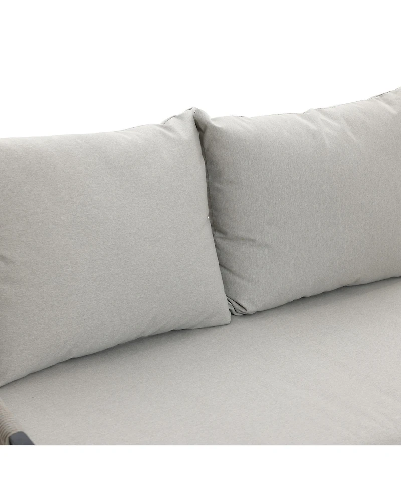 LuxenHome Outdoor Aluminum with Pe Rope Loveseat Sofa with Cushions and Coffee Table Set