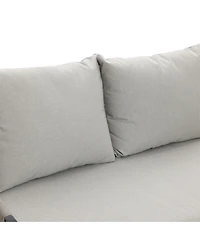 LuxenHome Outdoor Aluminum with Pe Rope Loveseat Sofa with Cushions and Coffee Table Set
