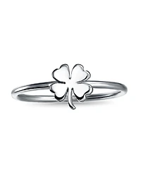 Bling Jewelry Minimalist Gold Plated .925 Sterling Silver Irish Shamrock Four Leaf Clover Midi Knuckle 1MM Band Stackable Ring