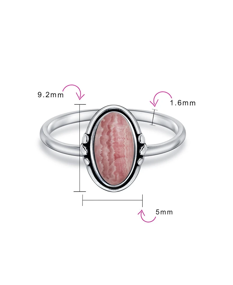 Bling Jewelry Western Boho Delicate Bezel Set Oval Cabochon Natural Stone Ring 1MM Thin Band Sterling Silver