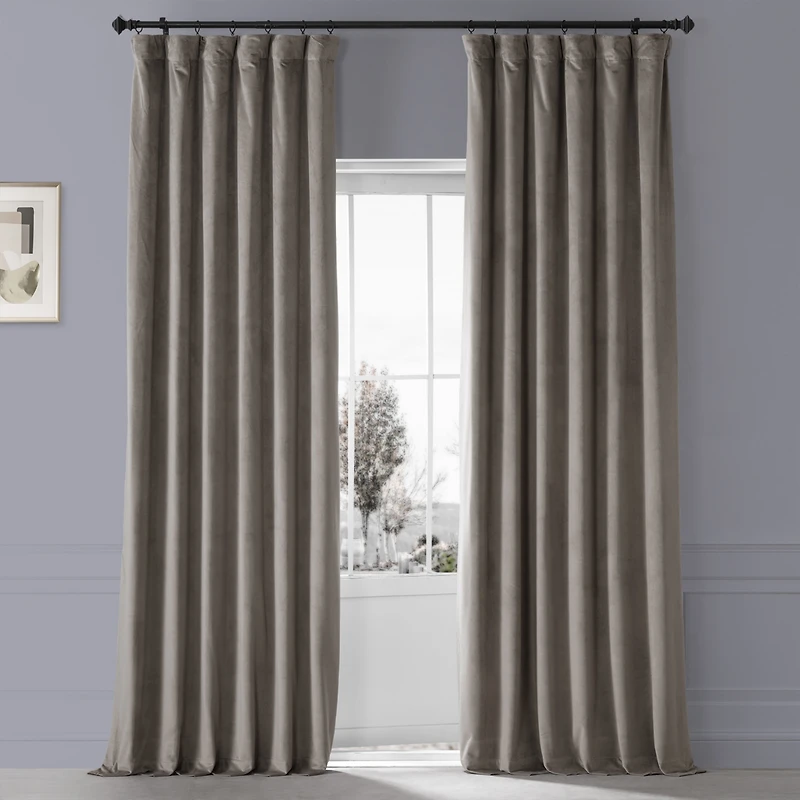 Half Price Drapes Library Taupe Signature Plush Velvet Hotel Blackout Curtain