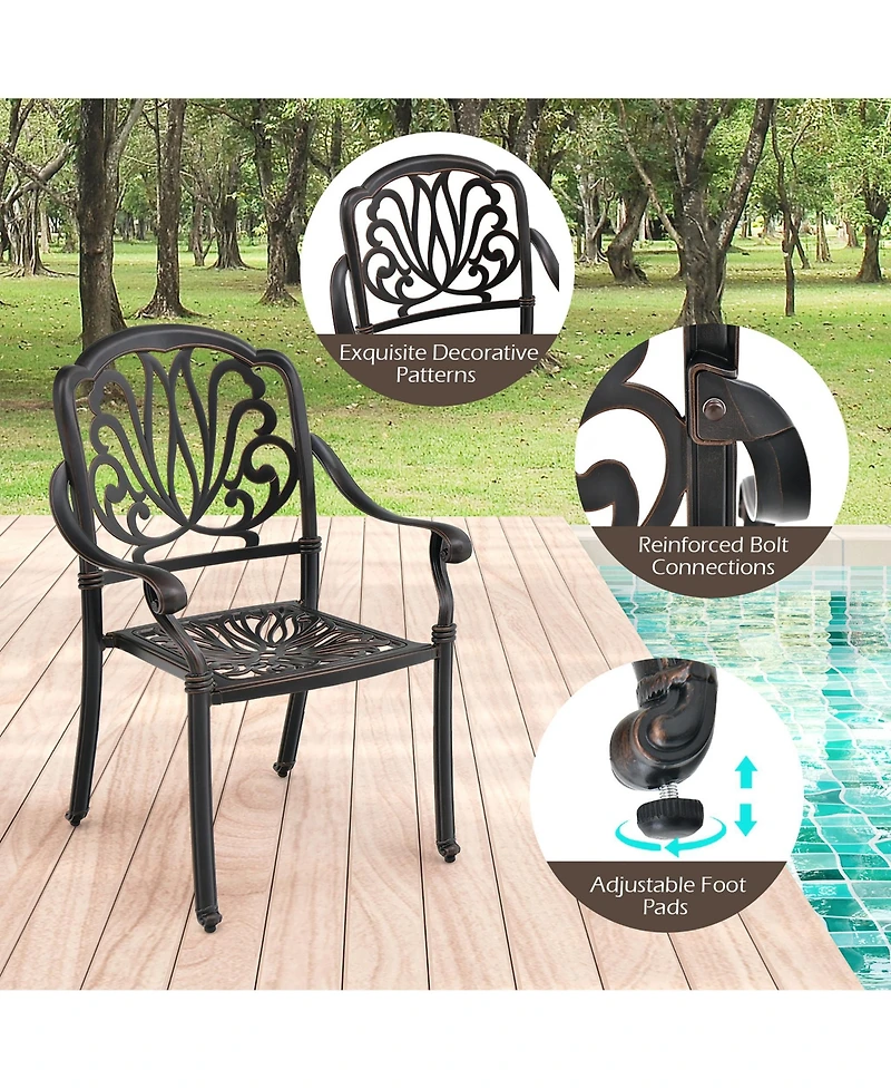 Gymax 2 Pieces Cast Aluminum Chairs Set of 2 Stackable Patio Dining Chairs w/ Armrests