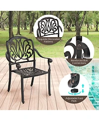 Gymax 2 Pieces Cast Aluminum Chairs Set of 2 Stackable Patio Dining Chairs w/ Armrests
