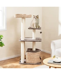 Gymax 52'' Cattail Cat Tower w/ Sisal Scratching Posts Perch Dangling Ball Cat Tree