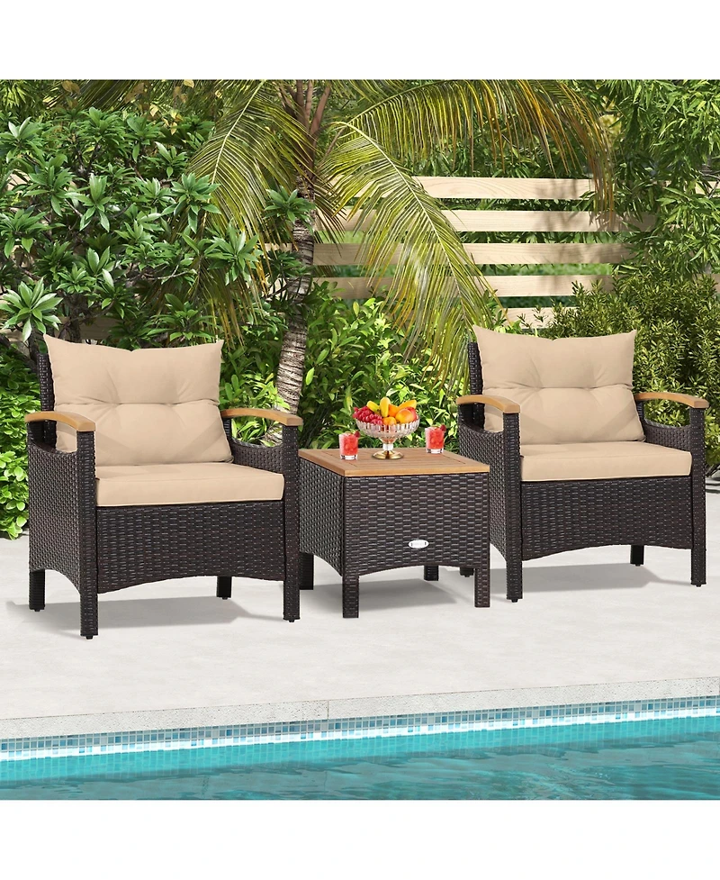 3 Pieces Patio Rattan Furniture Set with Removable Cushions