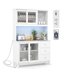 Kitchen Pantry Storage Cabinet Kitchen Hutch with Led lights and Power Outlet