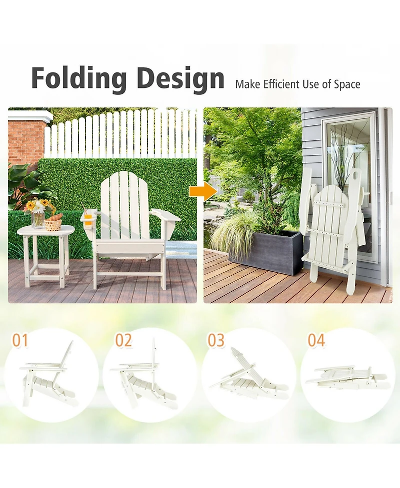 Gymax 2PC Patio Folding Adirondack chair Side Table Cup Holder Poolside