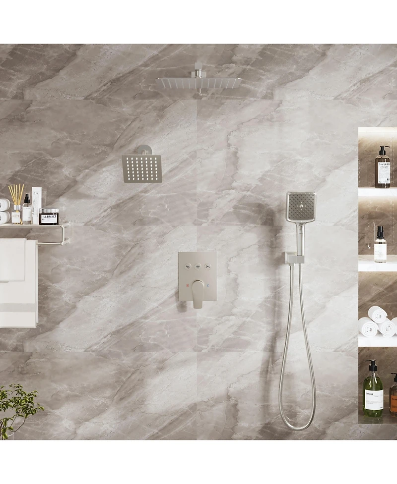 Mondawe 3-Function Dual Shower Head Pressure-balanced System with 4 Sprays Handheld