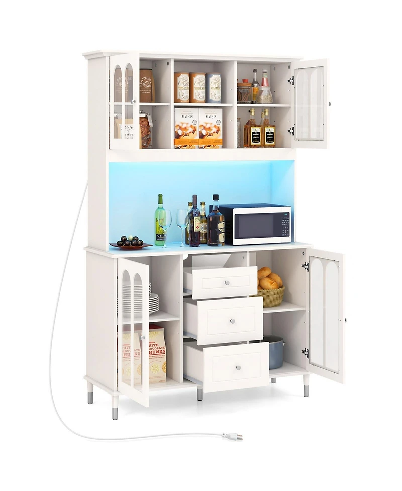 Kitchen Pantry Storage Cabinet Freestanding Buffet Cabinet with Led Lights