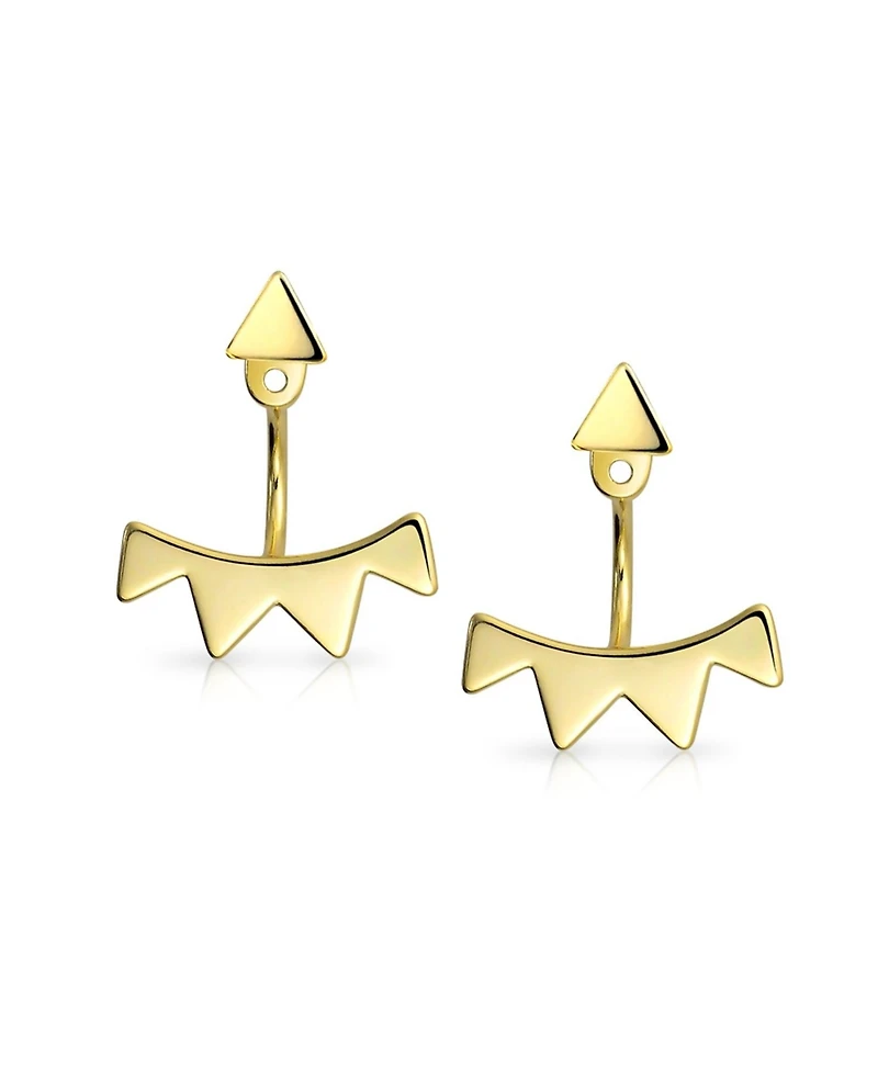 Bling Jewelry Geometric Triangle Fringe Earring Jacket 14K Gold Plated Sterling Silver
