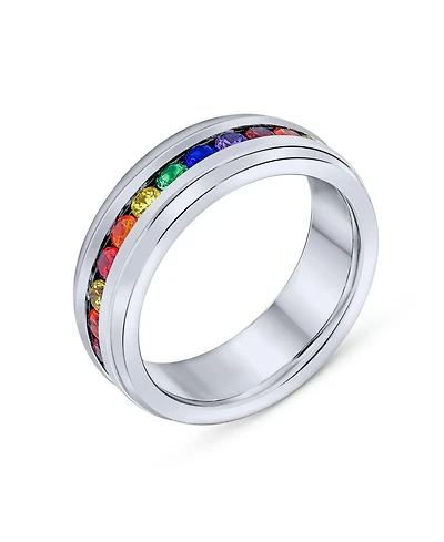 Bling Jewelry Stainless Steel Rainbow Cz Eternity Ring Lgbtq Band Comfort Fit