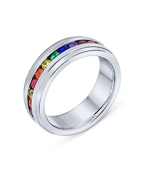 Bling Jewelry Stainless Steel Rainbow Cz Eternity Ring Lgbtq Band Comfort Fit