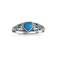 Bling Jewelry Nautical Starfish Stabilized Turquoise Heart Band Ring Oxidized Sterling Silver