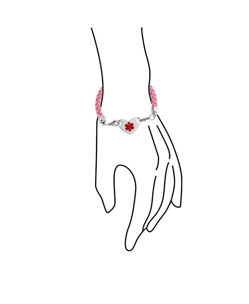 Bling Jewelry Pink Braided Leather Medical Id Bracelet with Stainless Steel Clasp