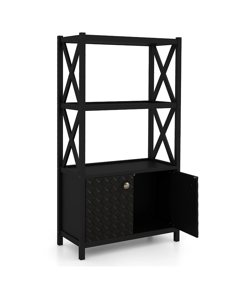 Bathroom Storage Cabinet with Open Shelves and Double Doors