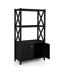 Bathroom Storage Cabinet with Open Shelves and Double Doors