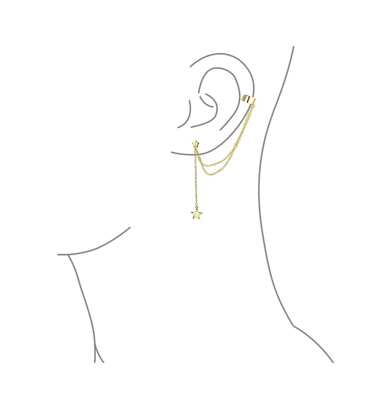 Bling Jewelry Usa Patriotic Star Celestial Double Chain Ear Lobe Cartilage Clip On Helix Linear Band Wrap Cuff Stud Earring Set .925 Sterling Silv