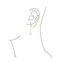 Bling Jewelry Usa Patriotic Star Celestial Double Chain Ear Lobe Cartilage Clip On Helix Linear Band Wrap Cuff Stud Earring Set .925 Sterling Silv