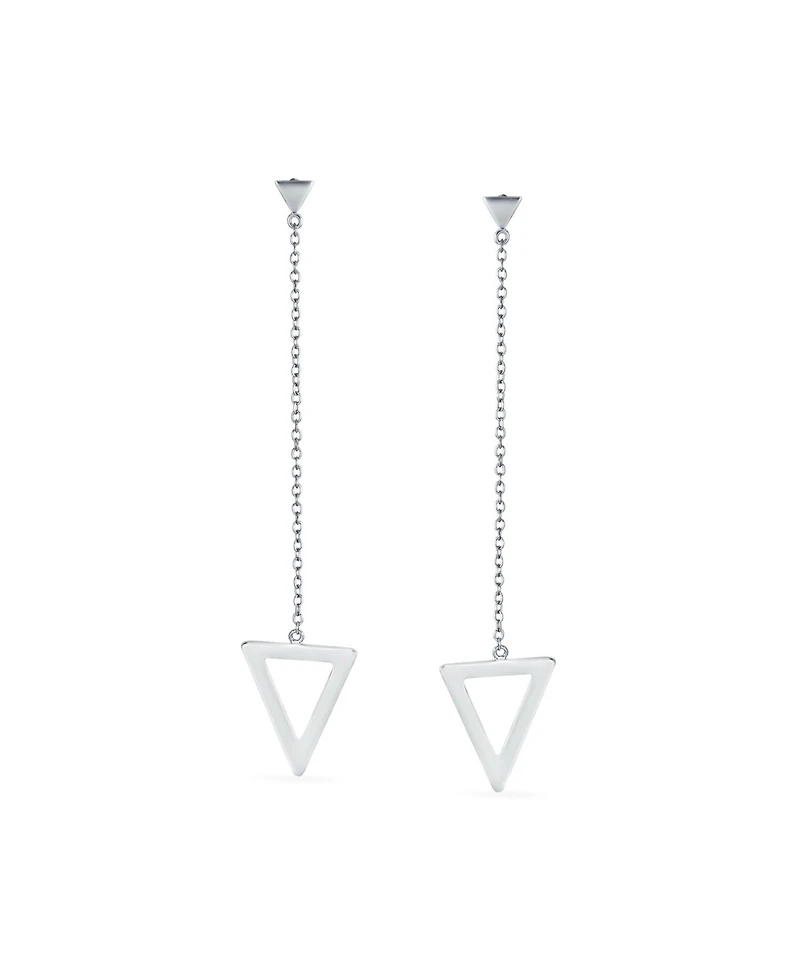 Bling Jewelry Minimalist Geometric Dangle Earrings 14K Gold Plated Sterling Silver Triangle Design