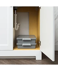 Iris Usa 6 Qt. Plastic Storage Bins with Lids, 2 Pack, Flat Storage Container, Secure Latches, Stackable, Gray
