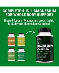 Magnesium Complex Supplement, Extra Strength 350mg Magnesium Glycinate Citrate, Supports Heart Health Sleep Nerves Muscles, Bioschwartz, 90ct